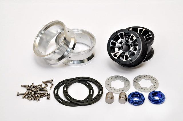 230117B CNC Alu. 1.9" beadlock ring Wheels Set (Black) W/ Brake Disc / Stainless Screws