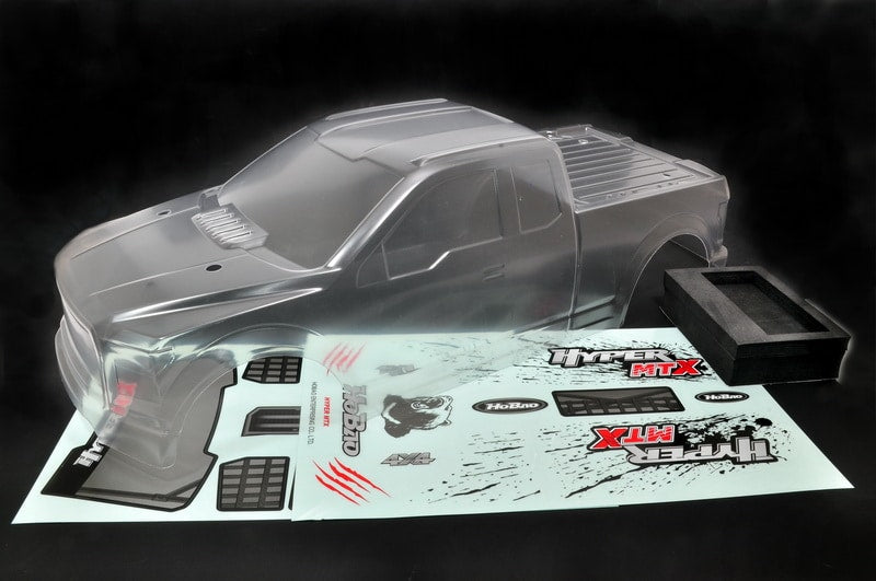 OP-0125N HYPER MTX BODY SHELL -CLEAR W/ DECAL, BODY SPONGE PAD