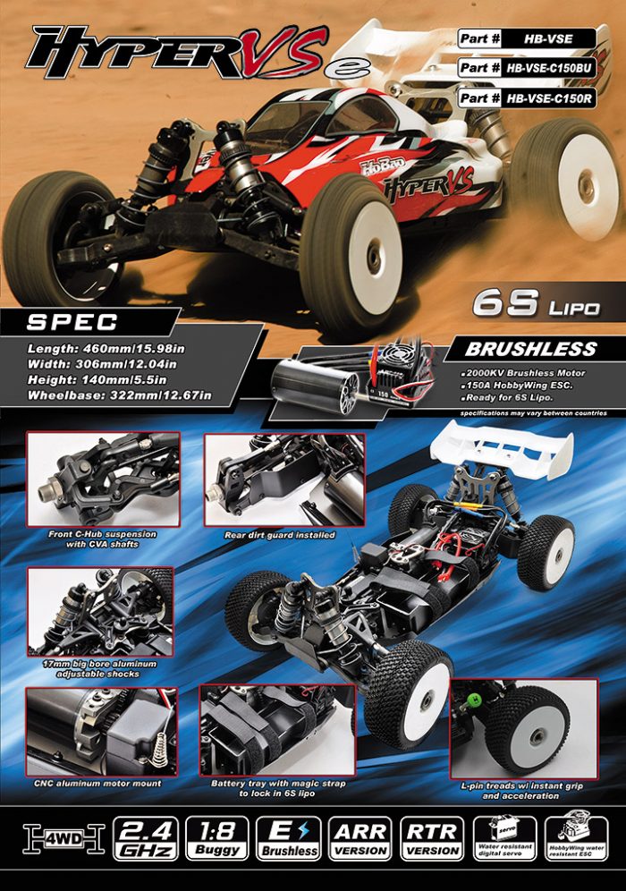 HB-VSE HOBAO HYPER VSE 1/8 BUGGY ELECTRIC ARR ROLLER, CLEAR BODY (Ultra LX-3)