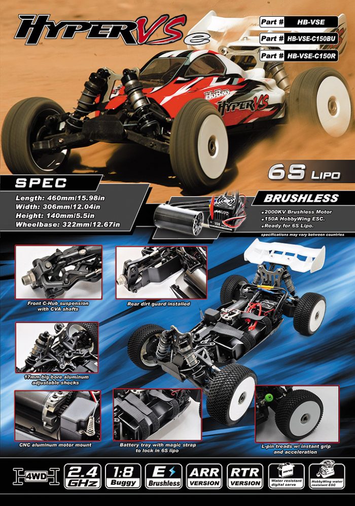 HB-VSE-C150BU　HOBAO HYPER VSE  1/8 BUGGY ELECTRIC RTR, BLUE BODY (Ultra LX3e)